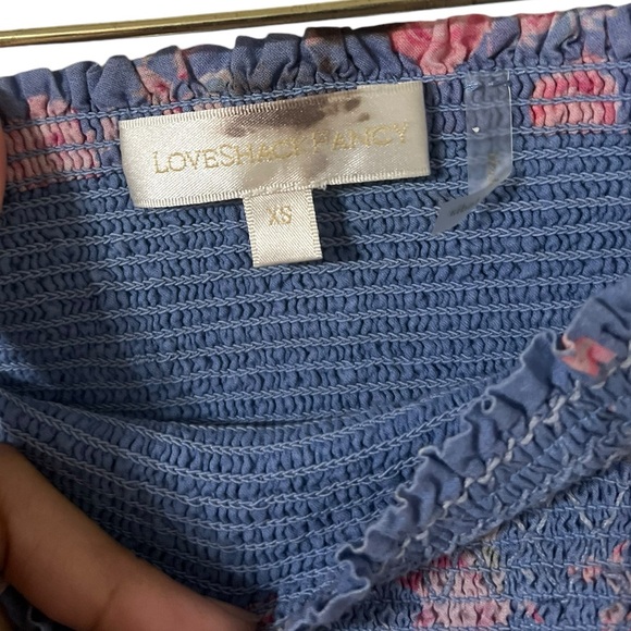 LOVESHACKFANCY Anguilla Floral Faded Denim Ruffle Mini Skirt - Picture 5 of 6